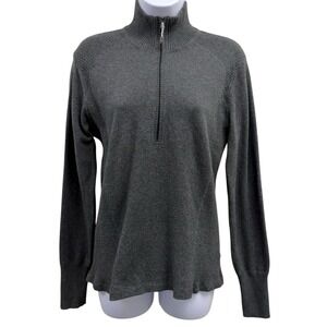 Eddie‎ Bauer Women's Large 1/2 Zip Pullover Dark Gray Mock Neck Sweater